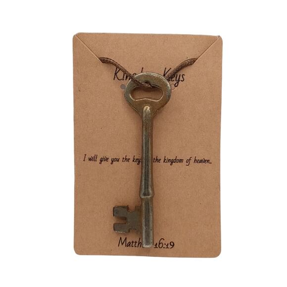 Skeleton Key Necklace Men Women Religious Jewelry Brown Faux Leather Cord #2 - Picture 14 of 15